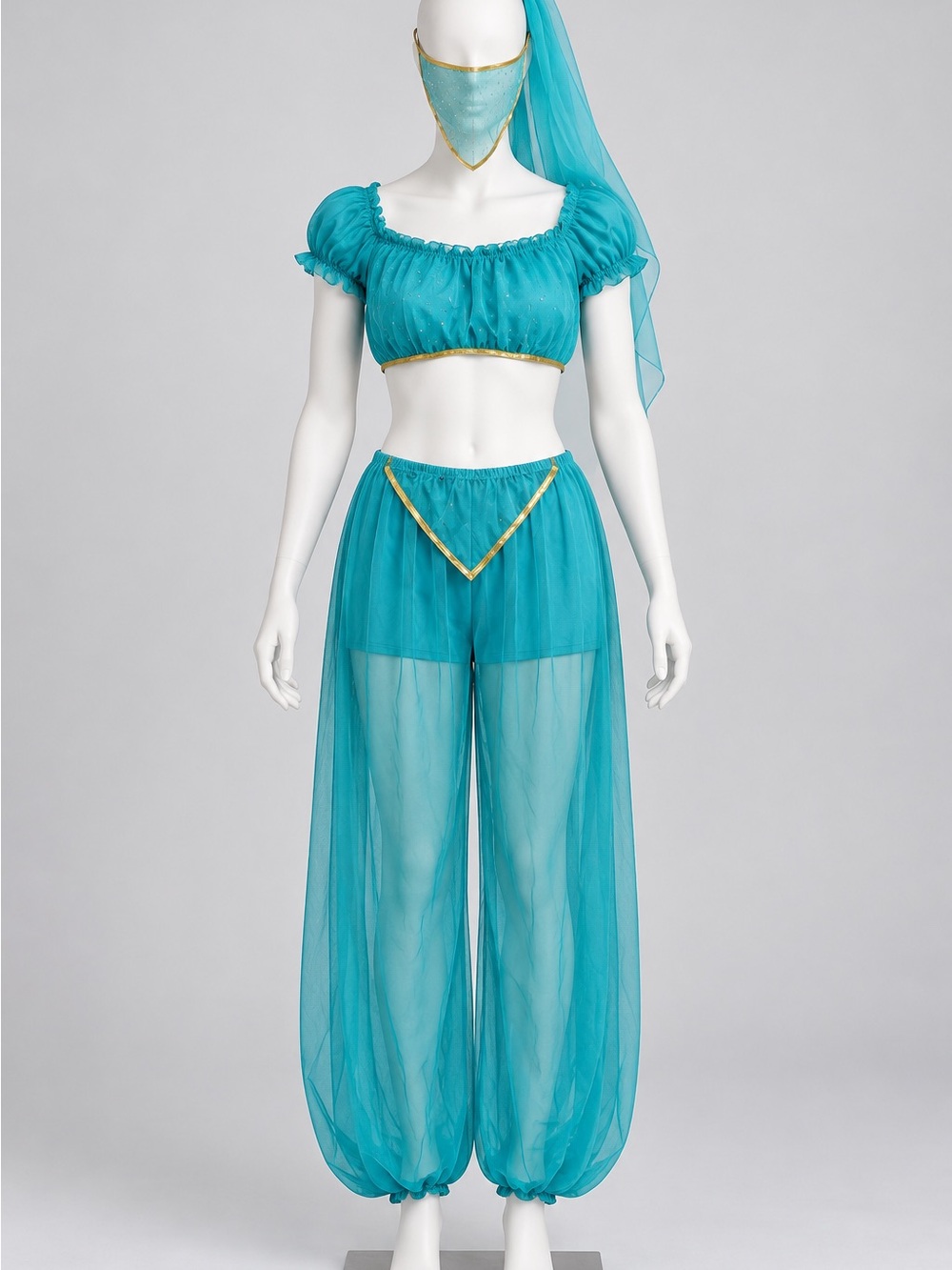 Genie 🧞‍♂️ Teal Sheer Chiffon Harem Pants Set - Two-Piece Women’s Jumpsuit Style